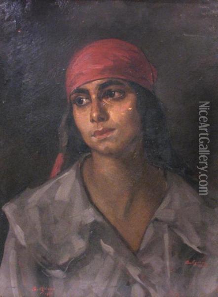 Gipsy Woman Oil Painting - Petru Bulgaras
