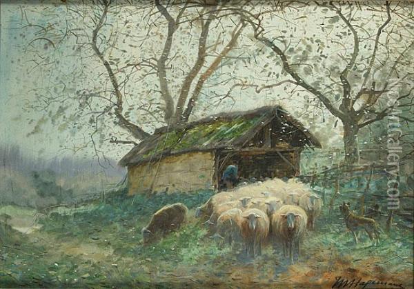 Berger Et Son Troupeau De Moutons Oil Painting - Maurice Hagemans