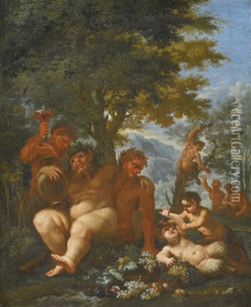 Landscape With Silenus And Putti Oil Painting - Abraham Brueghel