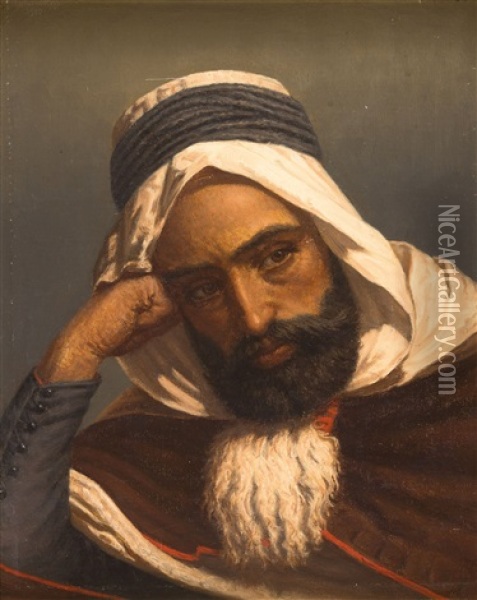 Sitzender Araber Oil Painting - Ludvig Grundtvic