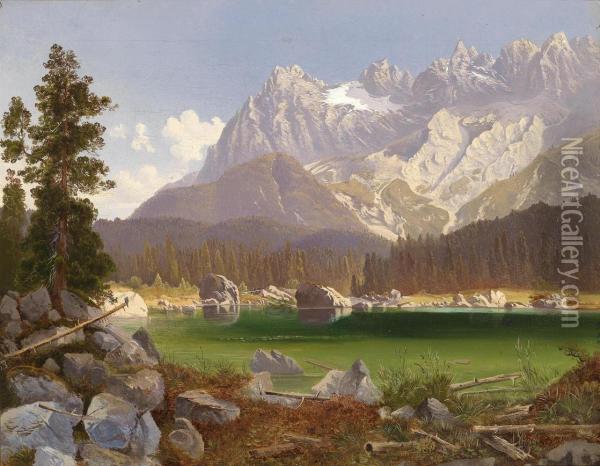 Mountain Lake Oil Painting - Maximilian Haushofer