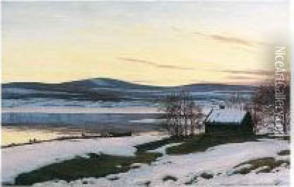 Vinterdag I Dalarna (a Winter's Day In Dalarna) Oil Painting - Sigvard Hansen