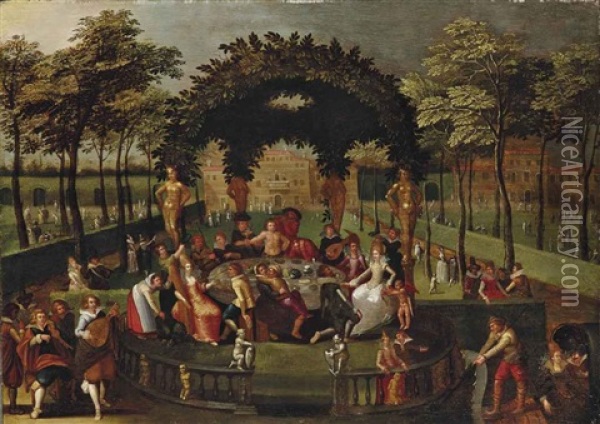 Festin Dans Le Parc D'un Chateau Oil Painting - Louis de Caullery