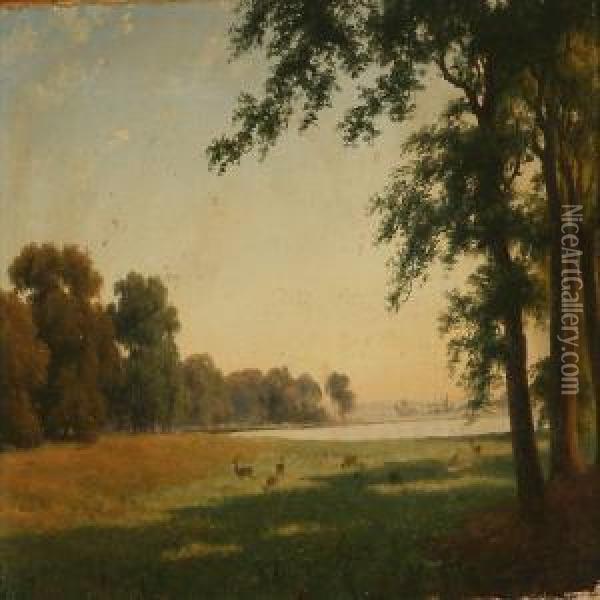 Landscape With Deer Oil Painting - Axel Thorsen Schovelin