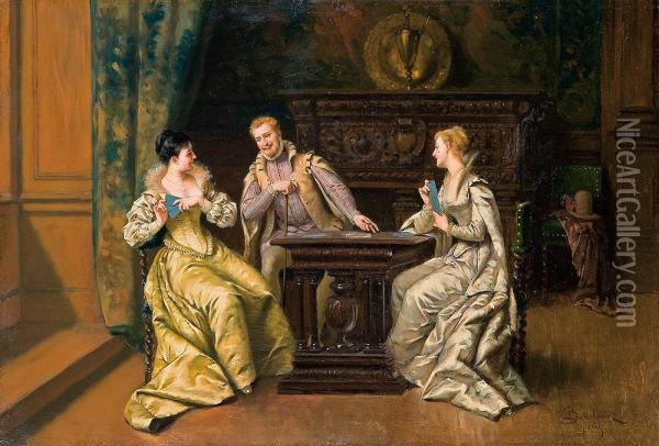 Playing Cards Oil Painting - Wladyslaw Bakalowicz