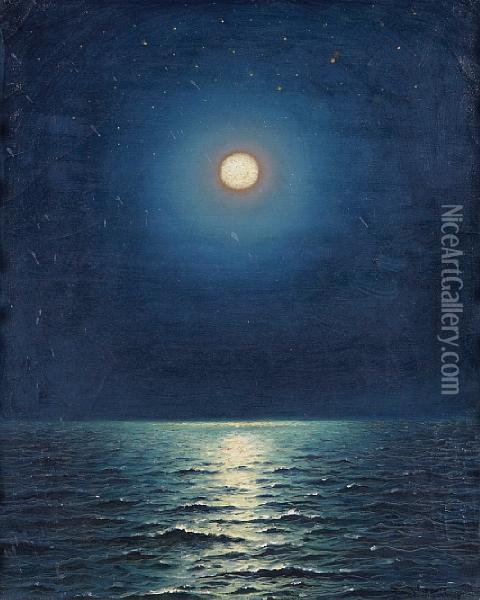 Moon Over The Sea Oil Painting - Dey De Ribcowsky