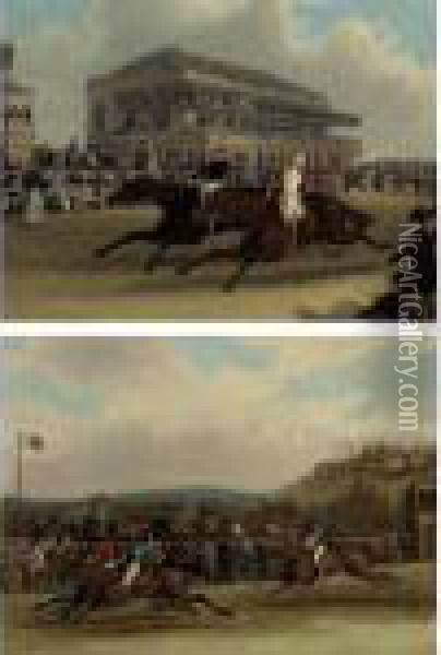 Priam Beating Retriever At 
Doncaster, September 23, 1830 And Captain Beecher On Vivian Winning The 
Hunters' Stakes At Worthy Down, Winchester, July, 1835: A Pair Oil Painting - James Pollard
