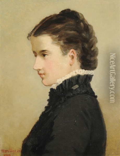 Portrait Einer Jungen, Dunkelhaarigen Frau Oil Painting - Luigi Monteverde