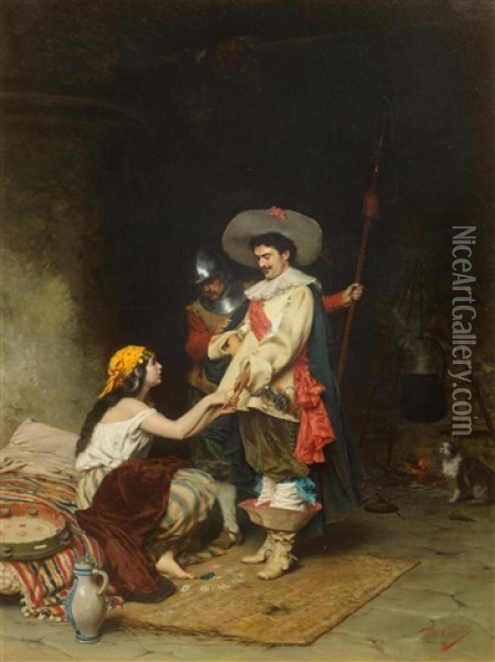 Gypsy Girl With Nobleman Oil Painting - Tito Conti
