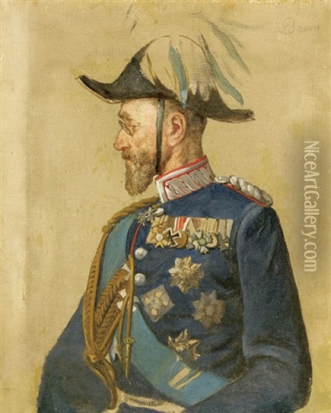 Portrait Of A Bavarian General Oil Painting - Louis (Ludwig) Braun