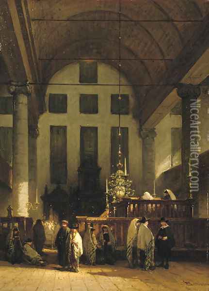 The Portuguese Synagogue, Amsterdam Oil Painting - Johannes Bosboom