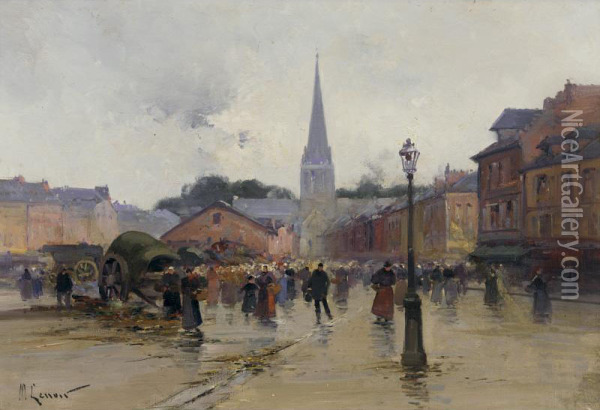 Market Day Oil Painting - Maurice Lenoir