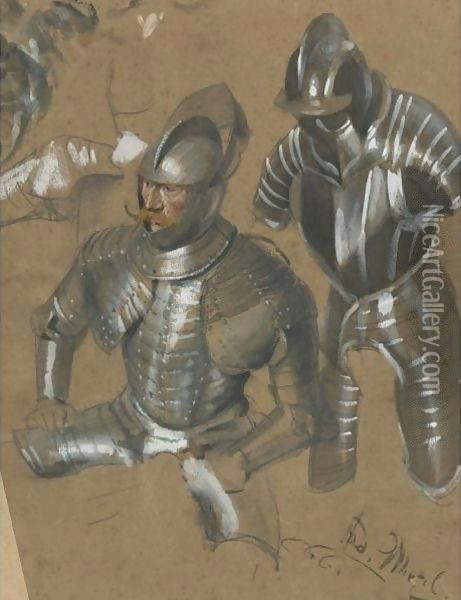 Study Of A Knight And Suit Of Armor Oil Painting - Adolph von Menzel