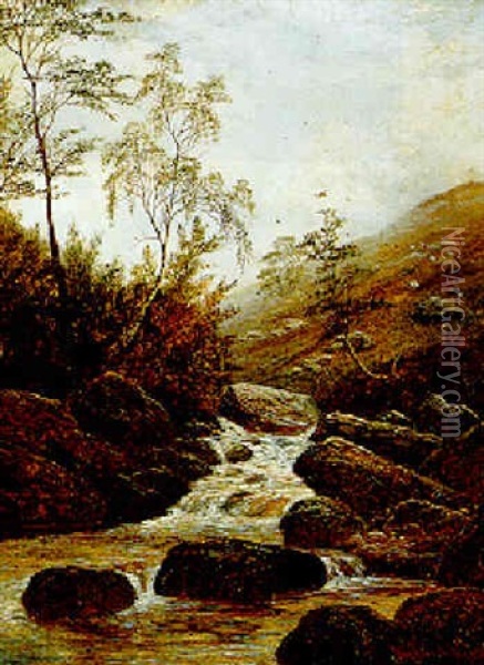 A Rocky River Landscape Oil Painting - William Mellor