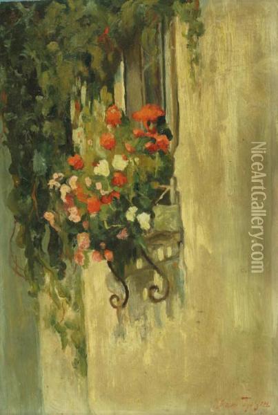 Flowers In A Windowbox Oil Painting - Iwan Trusz