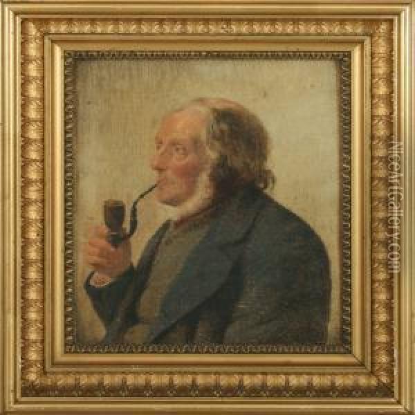 Profilportraet Af En Herre, Der Ryger Pibe Oil Painting - Julius Exner