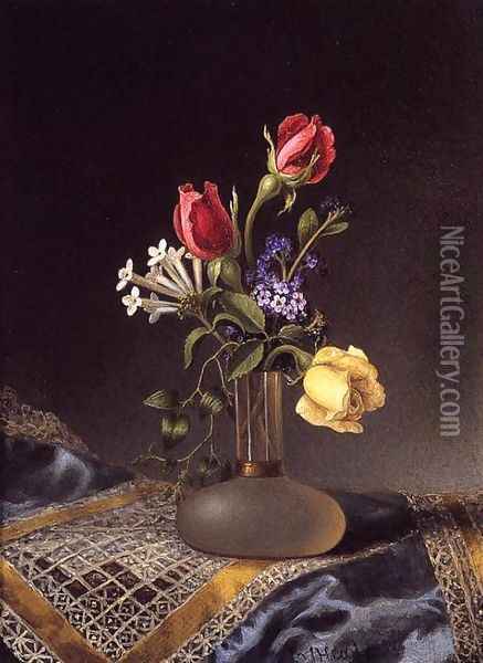 Flowers In A Frosted Vase Oil Painting - Martin Johnson Heade