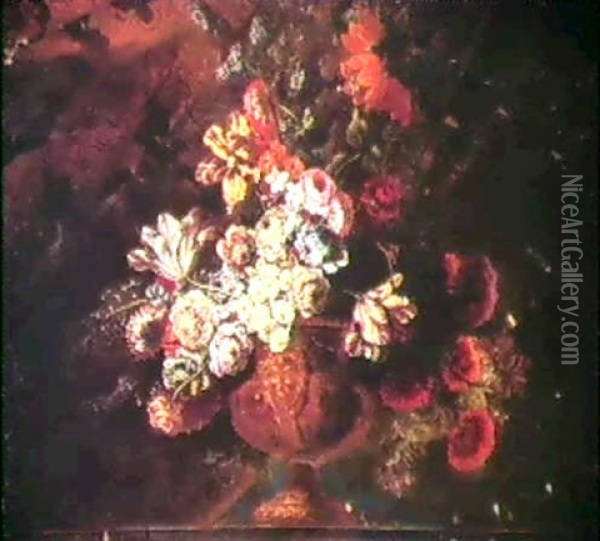 Compositions Florales Dans Des Vases De Bronze Dore Oil Painting - Claude Nicolas Huilliot