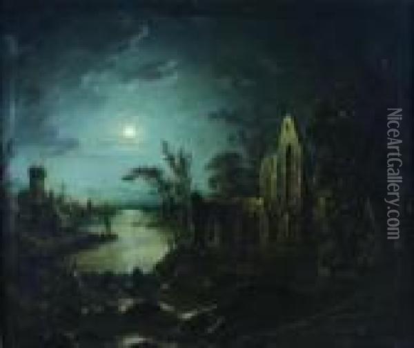 Ruins In The Moonlight Oil Painting - Sebastian Pether