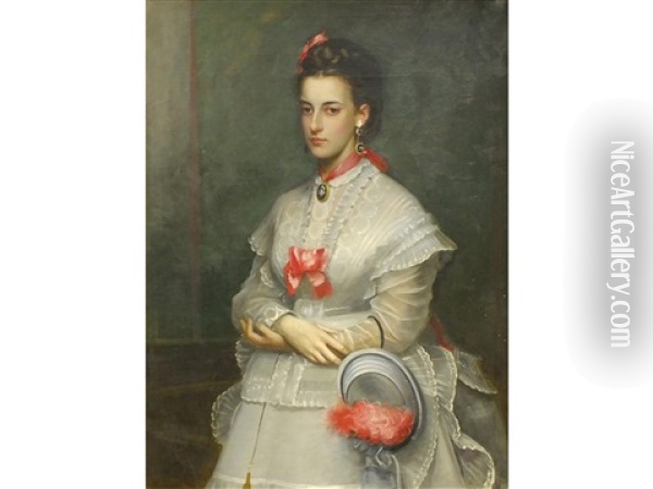 A Portrait Of Mrs Frances Elizabeth Arnold, Nee Edwards, Aged 22 Oil Painting - Henry Tanworth Wells