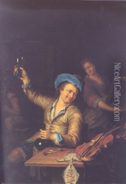 A Violinist Making Merry In A Tavern Oil Painting - Willem van Mieris