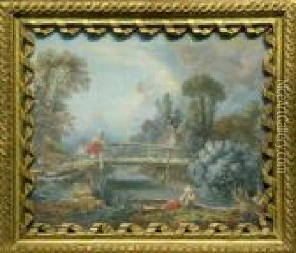 Fisherfolk In A Landscape Oil Painting - Francois Boucher