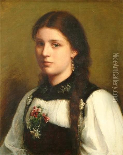 Portrait Of Afraulein Head And Shoulders Oil Painting - Erdmann Encke