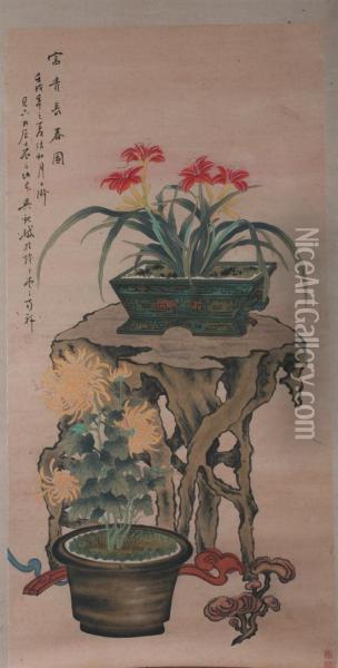 Flower-filled Archaic Vessel Oil Painting - Wu Dan