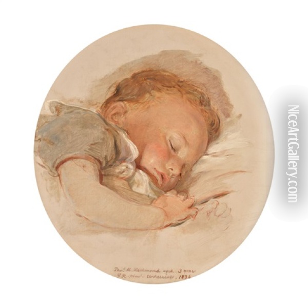 Portrait Of The Artist's Son Thomas Knyvett Richmond Aged Three Oil Painting - George Richmond