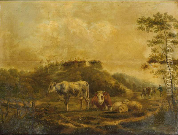 Cattle In A Wooded Landscape Oil Painting - Anthonie Franciscus Dona