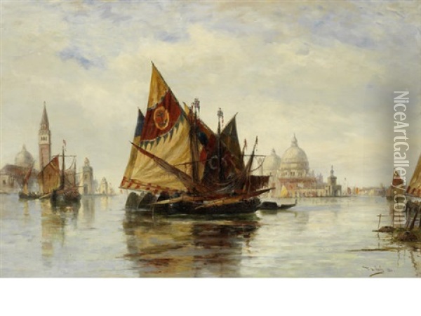 Bragozzo In The Lagoon, Venice Oil Painting - Thomas Bush Hardy