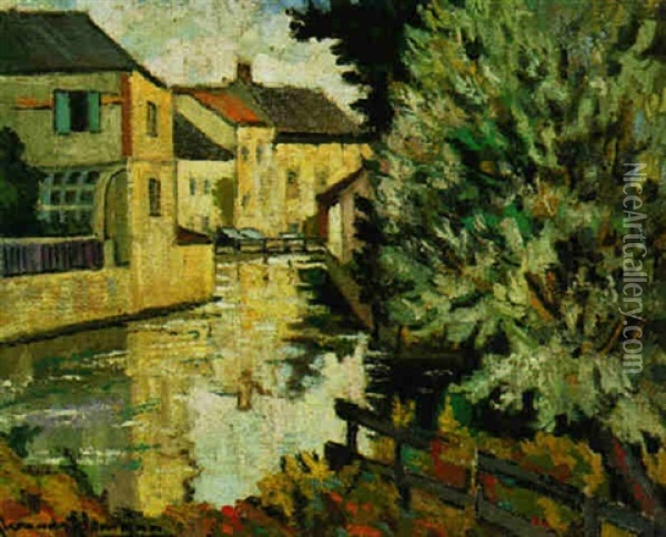 Landscape With Houses By A River Oil Painting - Alexandre Altmann