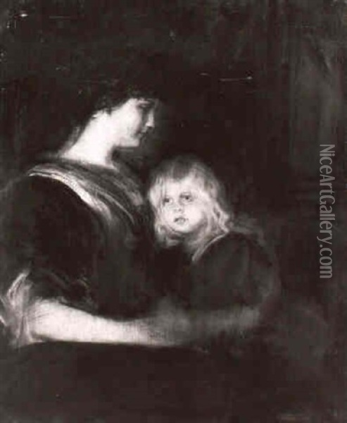 Lolo Von Lenbach Mit Ihrer Tochter Marion Oil Painting - Franz Seraph von Lenbach