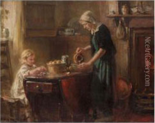 Preparing The Meal Oil Painting - Arthur Winter Shaw