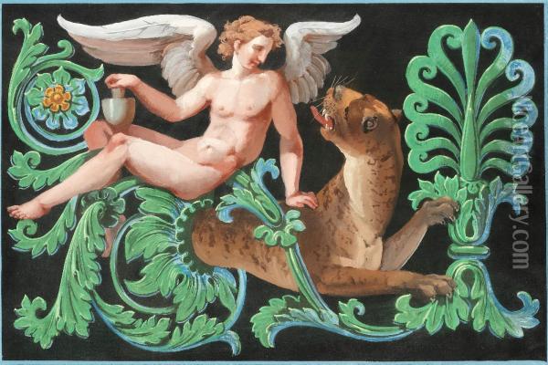 Mythological Figure And Animal Composition Oil Painting - Jonas Akerstrom