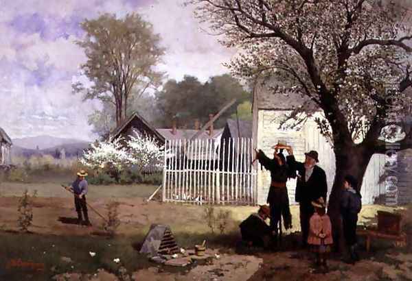 Making the Scarecrow, c.1880 Oil Painting - James Wells Champney