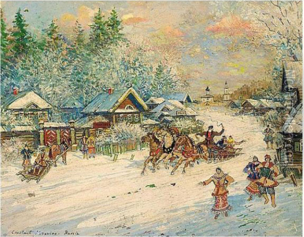 Troika Dashing Through The Snow Oil Painting - Konstantin Alexeievitch Korovin