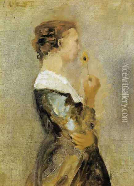 A woman with a flower Oil Painting - Jean-Baptiste-Camille Corot