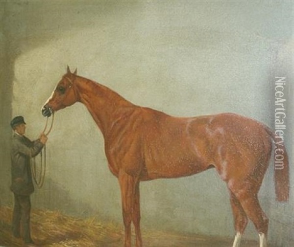 "feu De Joie," Winner Of The Oaks Race Oil Painting - Harry Hall