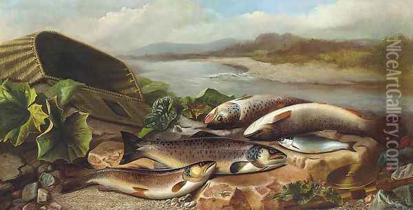 Trout and a Bleak on a River Bank Oil Painting - John Russell