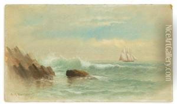 Coastal Scene With Two-masted Schooner Oil Painting - George M. Hathaway