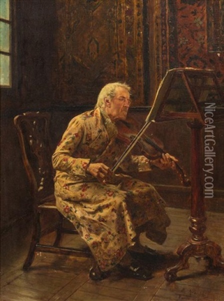 The Violinist, 1837 Oil Painting - Jose Jimenez y Aranda