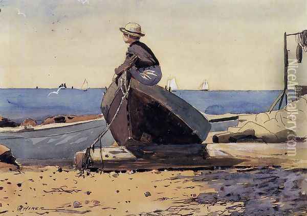 Waiting for Dad Oil Painting - Winslow Homer