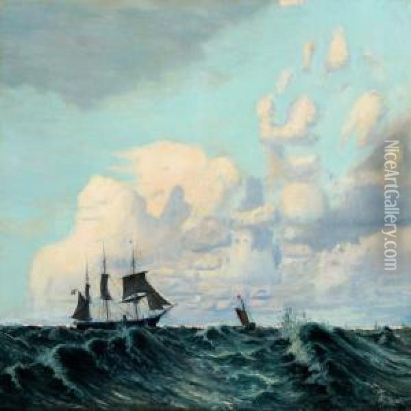 Marine With Sailing Boats Oil Painting - Thorolf Pedersen
