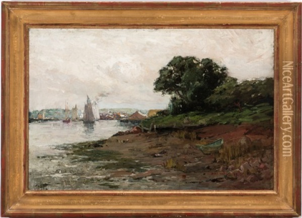 Harbor At Low Tide Oil Painting - Charles Herbert Woodbury