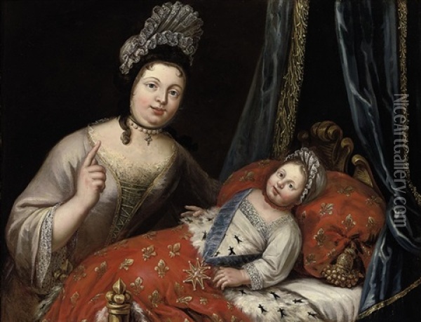 Portrait Of Louis Xiv As An Infant, With The Royal Nurse Madame A. Melin Oil Painting - Pierre Mignard the Elder
