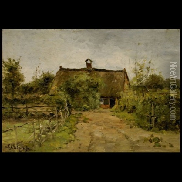 Landscape With Barn Oil Painting - Cornelis Westerbeek Jr.