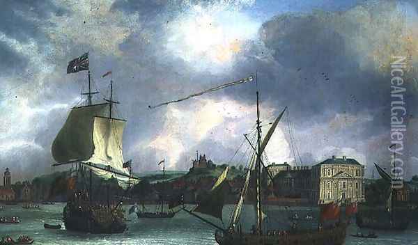 View of Greenwich with shipping Oil Painting - Isaac Sailmaker