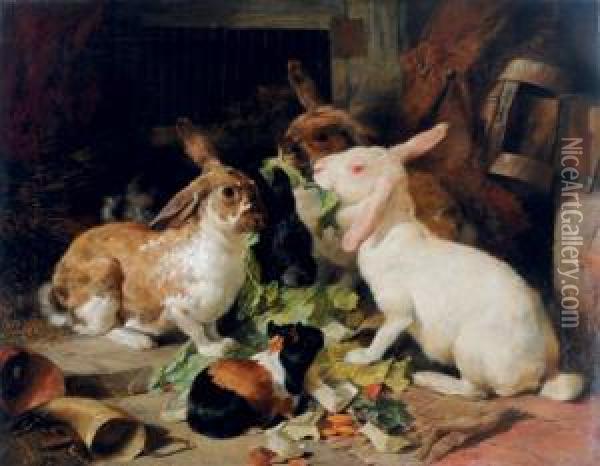 Feeding Time For The Rabbits Oil Painting - Henry Weekes