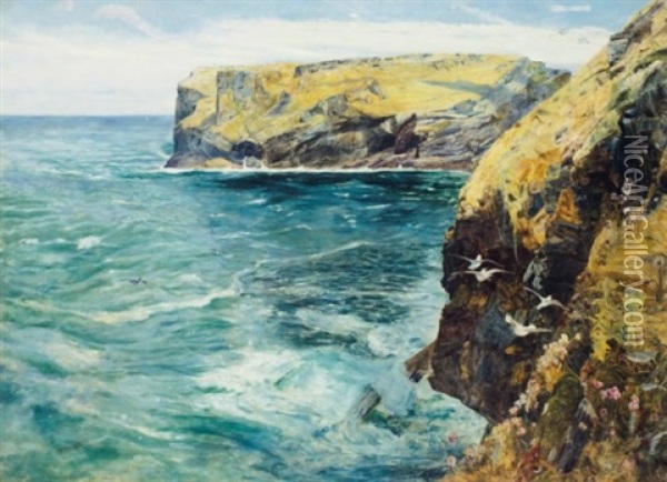 King Arthur's Island, Tintagel, Cornwall Oil Painting - John William Inchbold